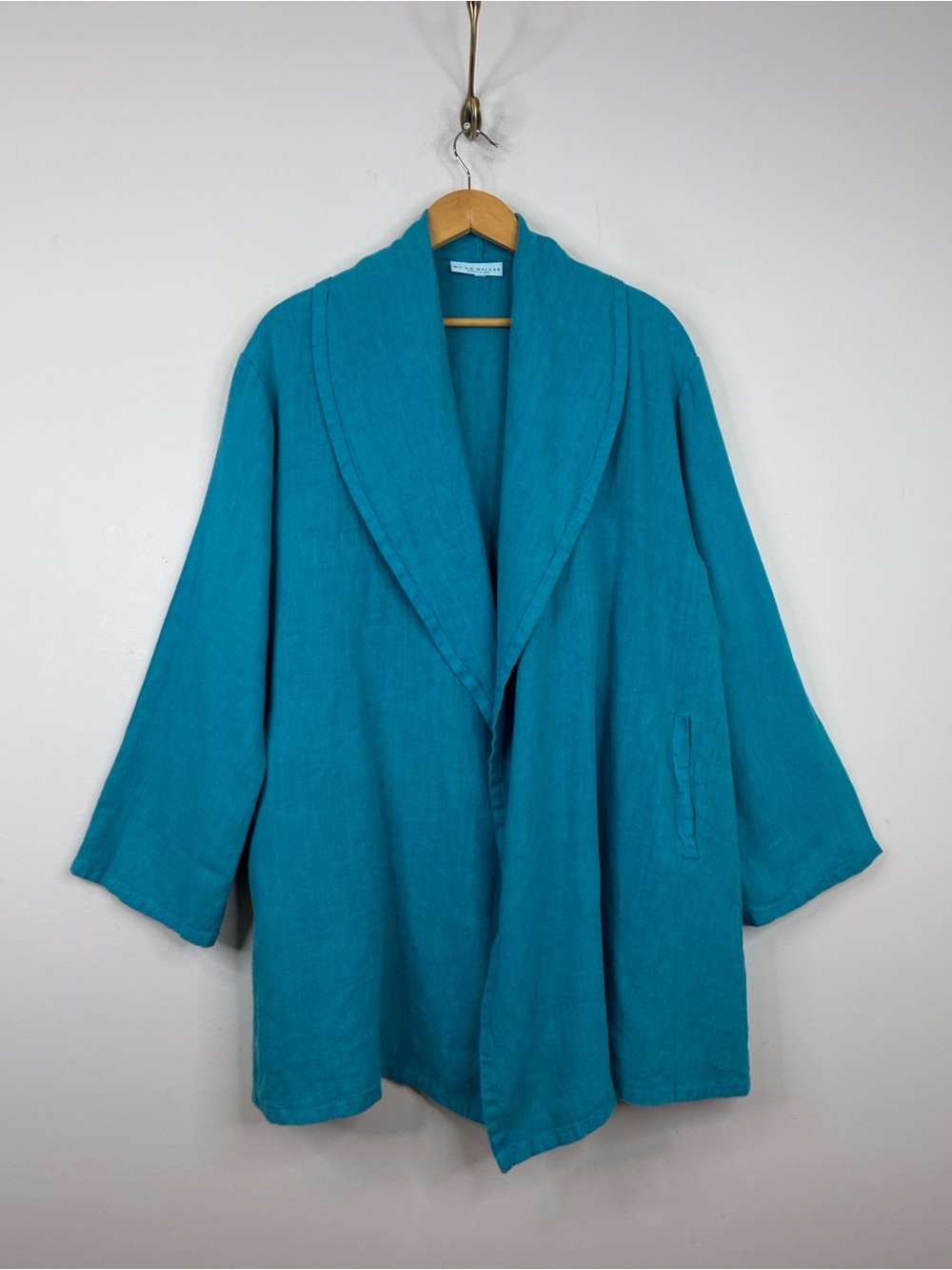 Bryn Walker Jacket Womens Small Blue Linen Shawl Collar Loose Relaxed Fit Resort
